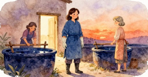 Cloth Turns Blue at the Indigo Vat