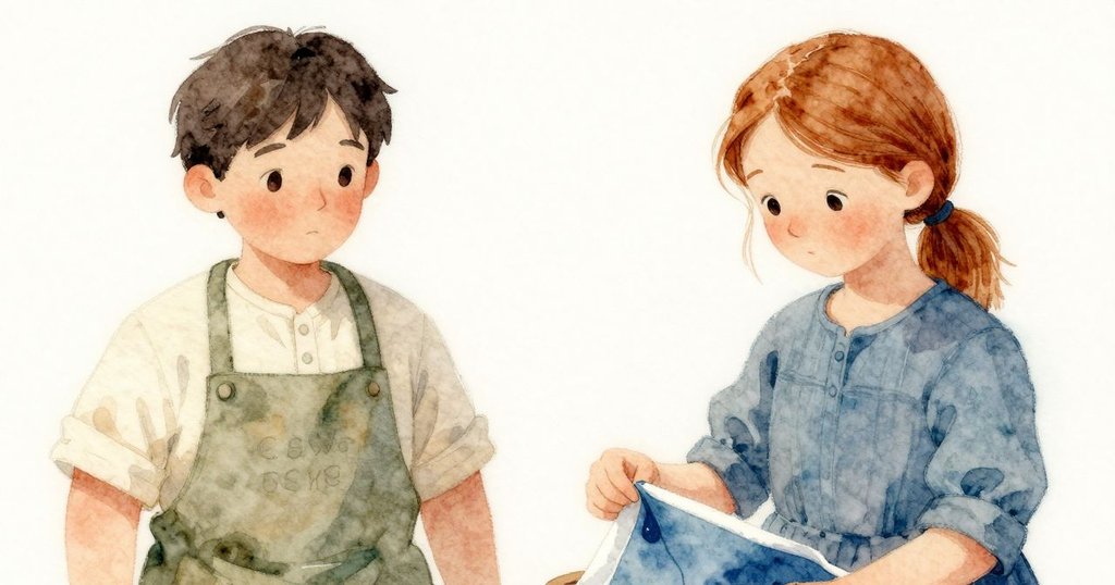 布面特寫:一滴藍染落在布邊形成圓點,Freya留意並說出『一個點』,情節達到轉折。