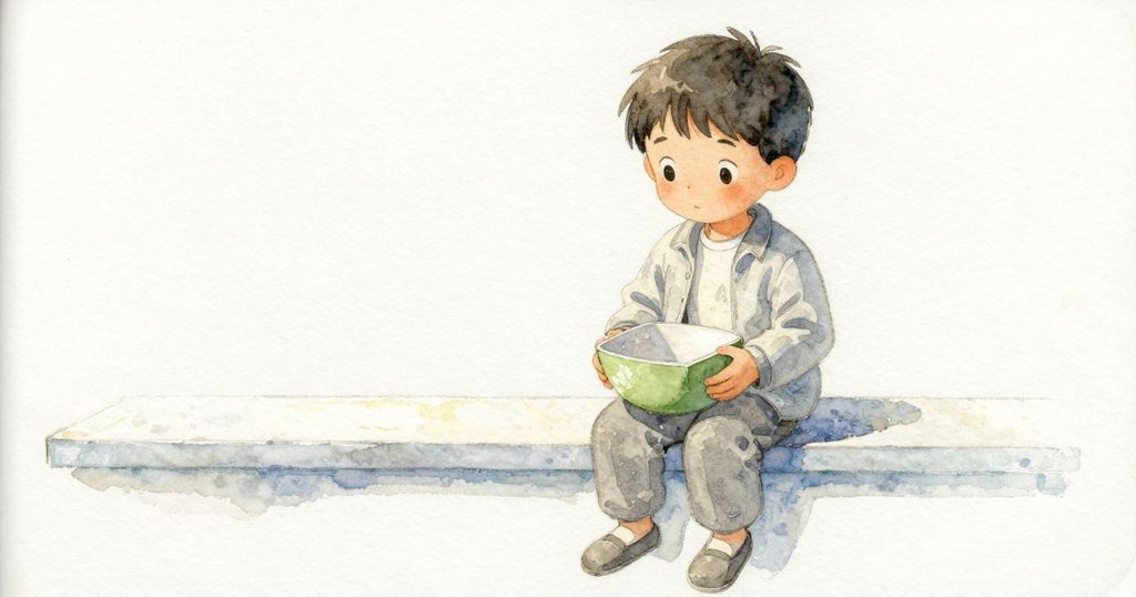 結尾:Niles 把包好的碗放入已擦亮的架上圓圈,白色粉痕與明亮空間顯示出場景安靜結束。