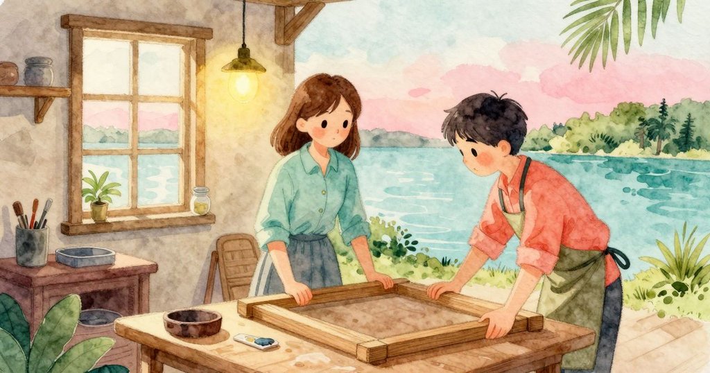 Clara 和 Harris 在 窗邊 工作 桌 放下 蜂巢 框, 小心 支撐, 神情 專注, 開始 處理 蜂蜜