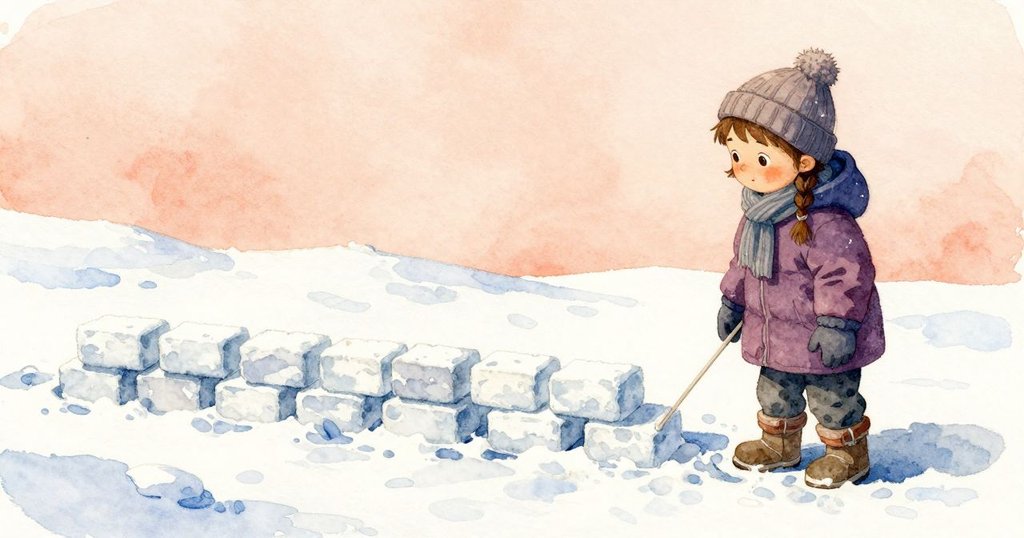 Glynis拖著空模具沿地面印出V形足跡，與Renn一同退後看成排雪磚，兩人有些釋然（結尾）