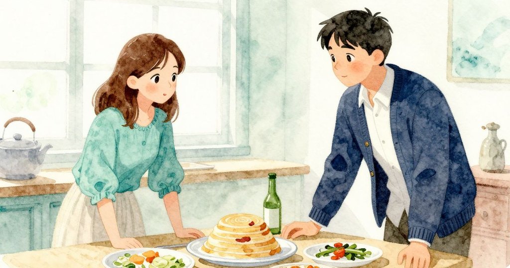 Lily 檢視三盤沙的層次與餘量,Otto 在旁觀察,桌上貝殼和石頭顯示時間的痕跡。