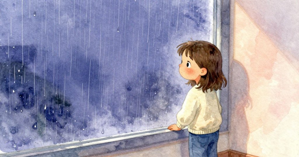 Ella 回到門口凝視被陣雨震動的窗玻璃,凝結成縱向水線,鷸鳥喉部被拉長成水滴階梯,故事達高潮。