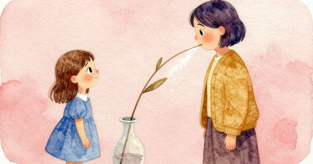 紙花與花口特寫,細軸滑入傾斜,黛芙妮面臨修補的發展。