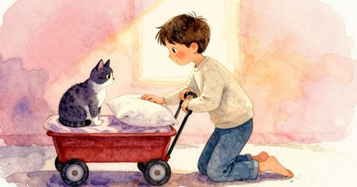 Pillow and Wagon Help the Cat Up