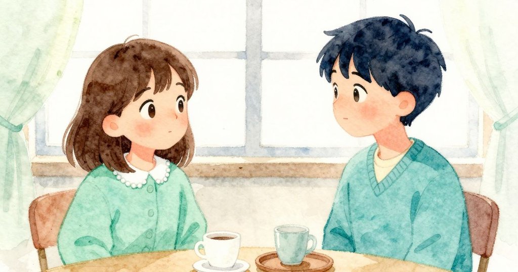 托盤向桌邊滑動一拇指距，濕圈讓杯子微移，窗繩滑落撞擊，Cora與Rafe屏息，情節達到緊張。