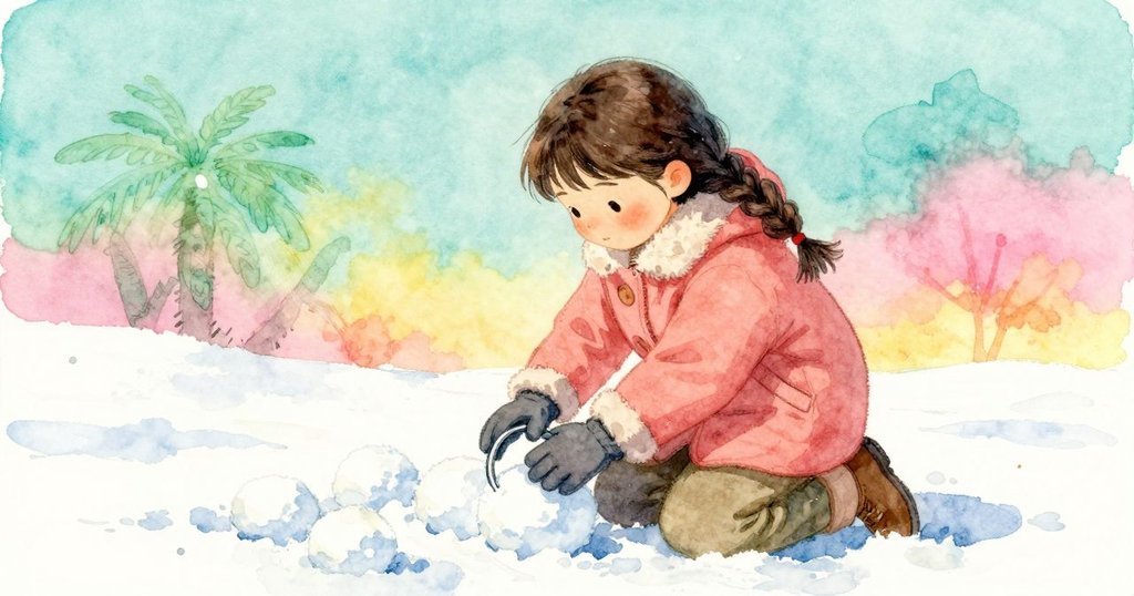 高潮：Esme 回到圈邊蹲著檢查，選堅實雪球並把厚殼塊嵌進裂縫，表情謹慎專注。