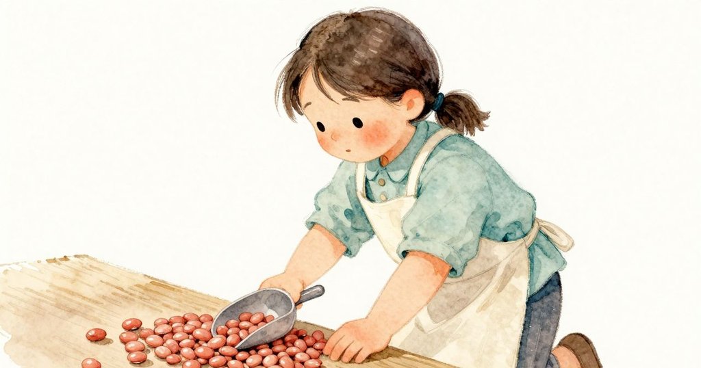 Vita 發展鏟子滿到唇邊放在長椅上,她仍覺得鏟子重量在手腕留下印記,場景細節被強調。