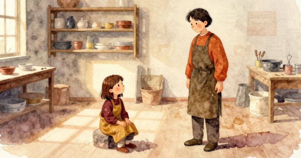 Marnie 與 Colette 在架邊看著陰影覆蓋濕亮的碗緣，輪緣變得黯淡，故事以靜謐收尾