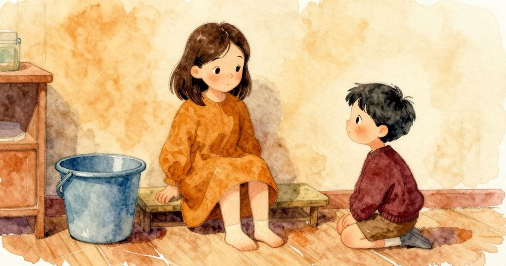 塑膠水桶靠在置物架旁,Yasmin 與 Everett 在附近,場景延伸為接下來發展做準備