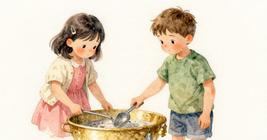 Britt 的彈珠落入金屬舀子，舀子碰桿勾湯匙並敲響小鈴，連鎖機關達到高潮。