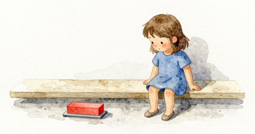 Sylvie坐在軟墊上拍打海報邊緣，一塊扁塊因潮濕滑開，地面有灰塵漂動，發展出小問題