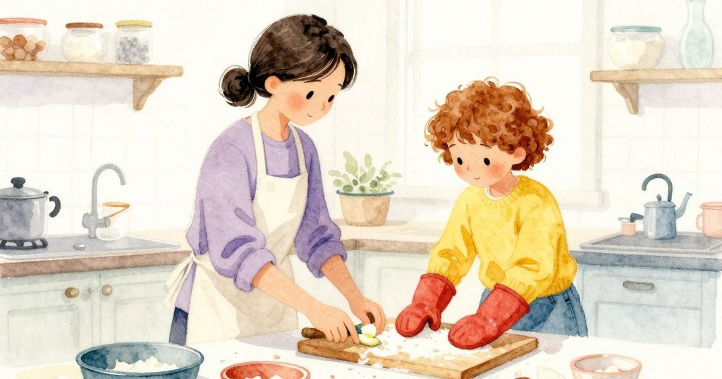 Etta詢問有無板子,Seren將切菜板滑過麵粉台面替代鏟子,兩人冷靜合作,故事持續發展。