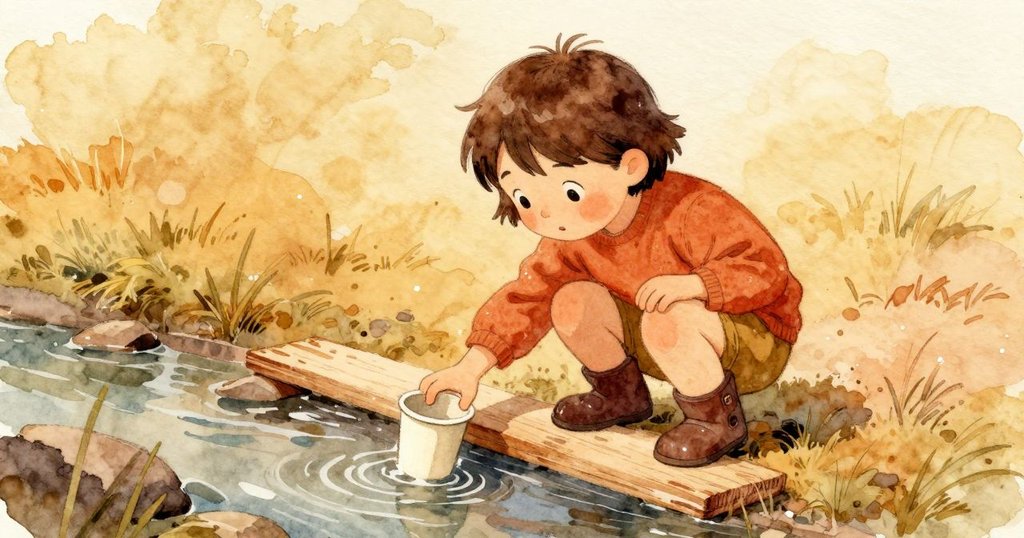 June跨到橋另一邊蹲下撿起紙杯，發現袖子濕涼，表情驚覺並處理問題，情節持續發展。