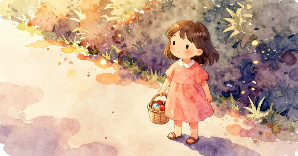 Nadine旁邊小徑上有蘋果與透明玩具鏡片特寫，鏡片反光明亮，畫面發展為重要物件。