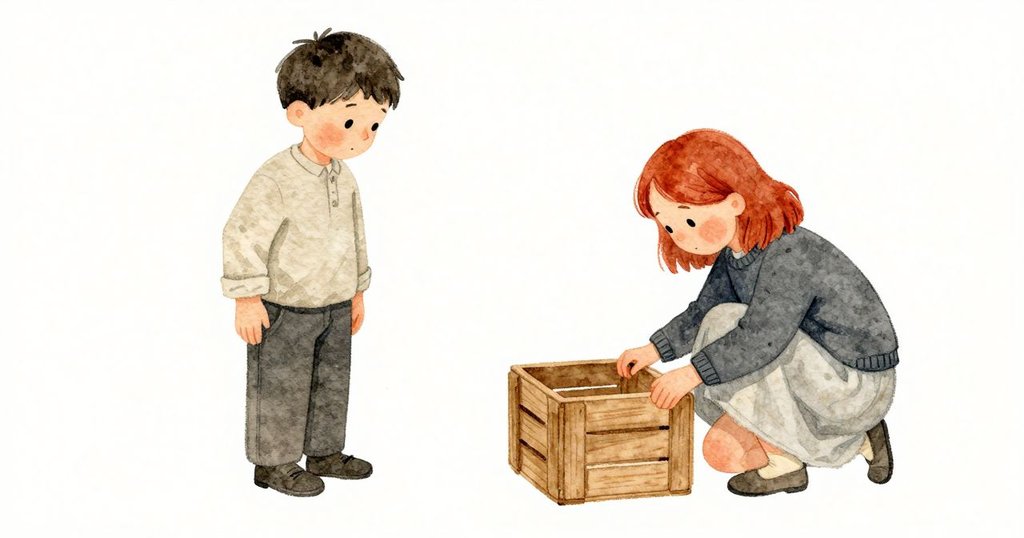 Freya 固定推車邊，Xavi 低頭看起木箱把手上的小刺，庫房內發展段落，兩人小心與專注
