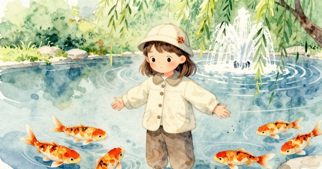 柳樹陰影處出現大錦鯉,Lyra把顆粒分散到邊緣,觀察魚群反應,緊張與期待達到高潮。