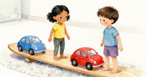 A Green Car Rolls Under the Shelf