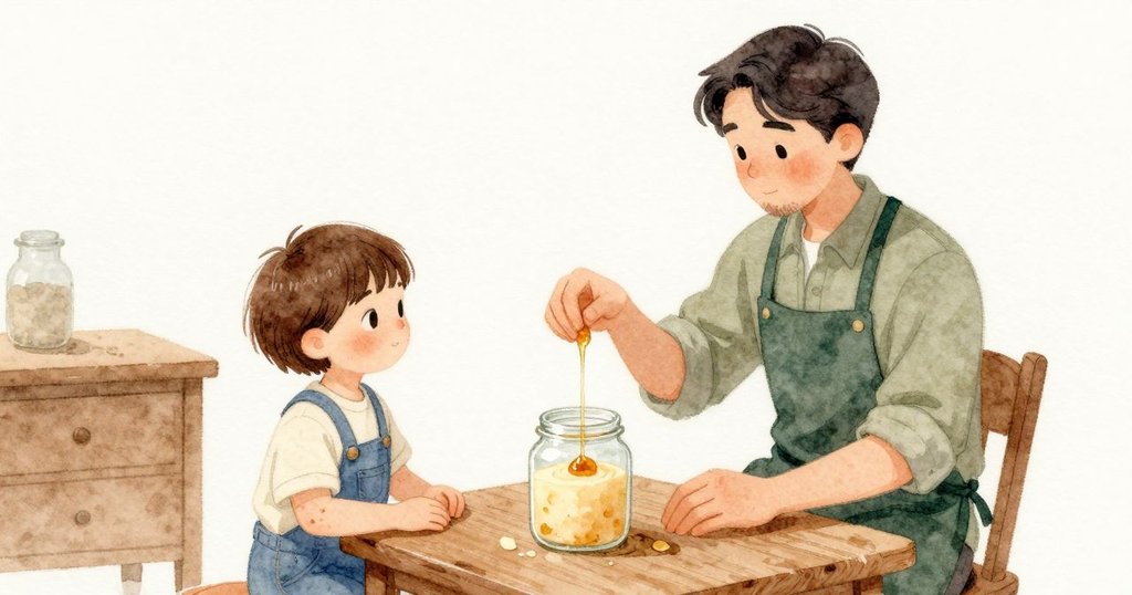 鬆散的蠟片在碗裡沉下,堆成小小一團,安靜不動。細細的蜜滴自己慢了下來,懸在等待的玻璃罐上方,如琥珀色的線停住。室內仍舊溫暖甜潤。