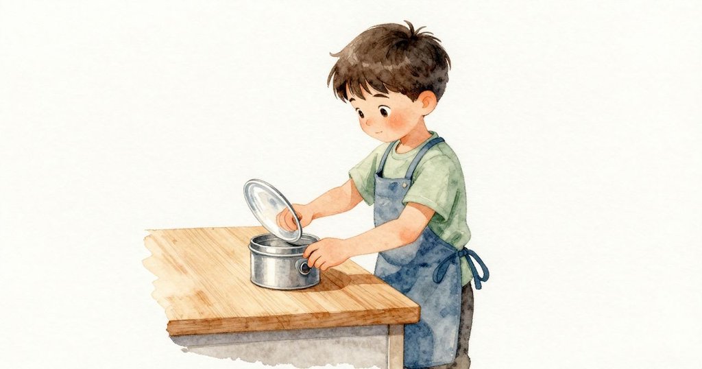 Zeke 用兩指撐住透明蓋讓它偏到一旁,空出的拇指開始轉動小刻度盤。錫製小盒在檯面上穩穩貼著,日光掠過邊緣與木紋。
