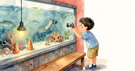 Two Hands Steady the Magnifying Panel at the Coral Window