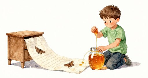 A Moth Lands on the Honeycomb Frame and Lifts Away