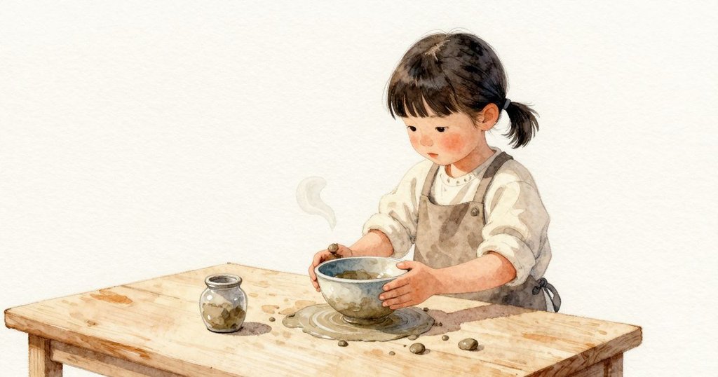 Pia雙手穩住碗並暫停動作,涼涼的空氣拂過她的前臂;一個小罐子滾動幾下,發出輕輕的碰聲,停在桌邊附近。