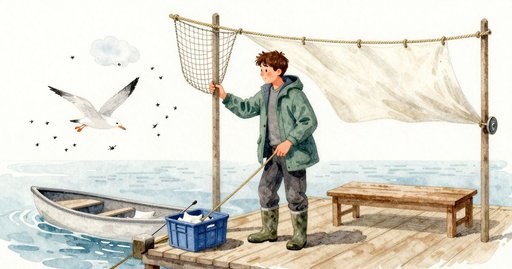 Pulley, Gulls, and the Hanging Scale at the Harbour Dock
