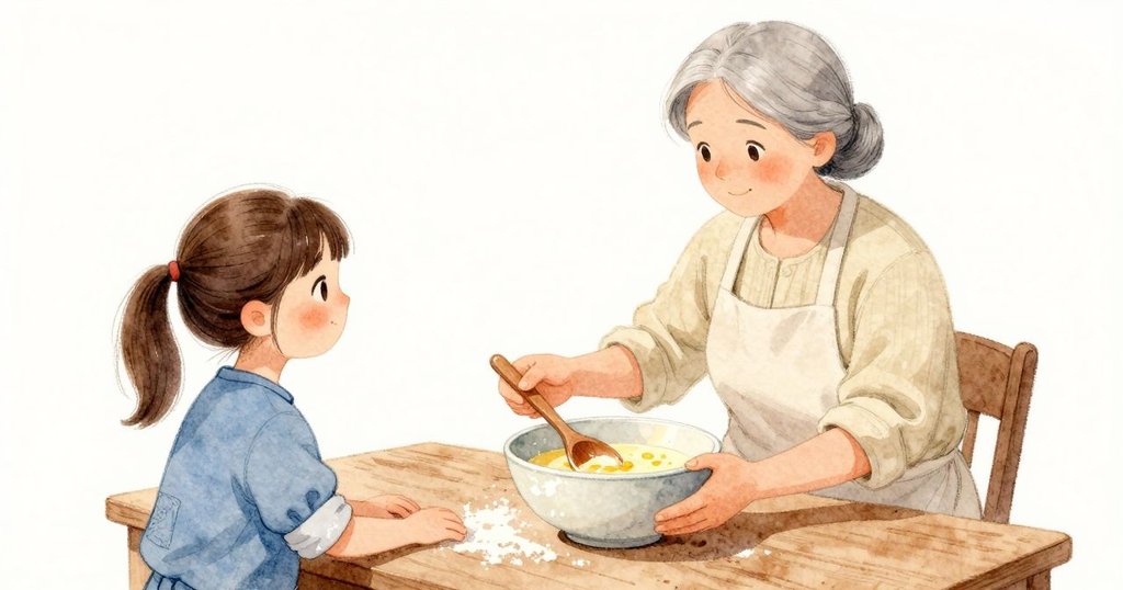 深碗貼在手邊,內裡的餡料間透著細小的蛋點;一把木勺安安穩穩橫在碗緣,勺邊一抹亮亮的餡光著微光。碗的份量壓在木桌上,旁邊散著些許麵粉。