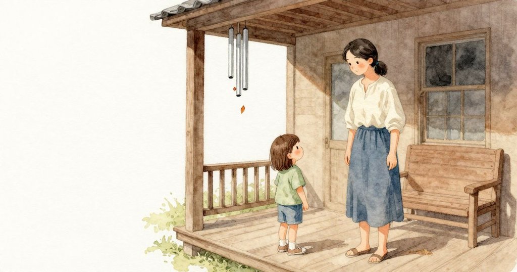 長椅下的木板靜下來,風鈴的管子停住不動。Katia專心地等深沉的一聲;一片乾葉落在木板上,阿姨在近處輕聲回應,午後的暖意維持著。