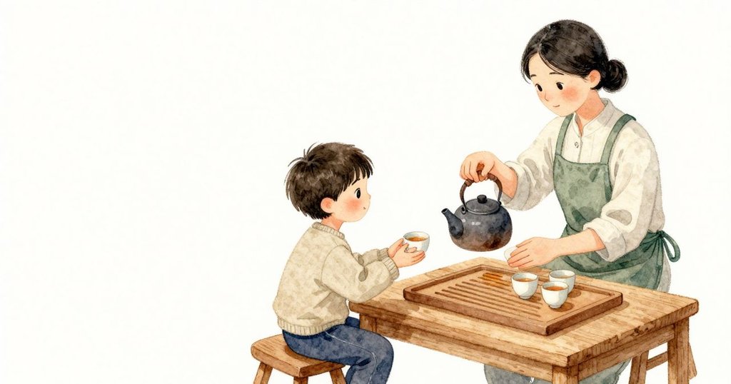上方杯子先旋開又回轉，淡淡的茶圈在木質縫條上畫出一圈；吸附像布料摺起般輕聲解開。Hollis 捧著已空的聞香杯，薄壁漸涼，杯中殘留的氣味慢慢變深。