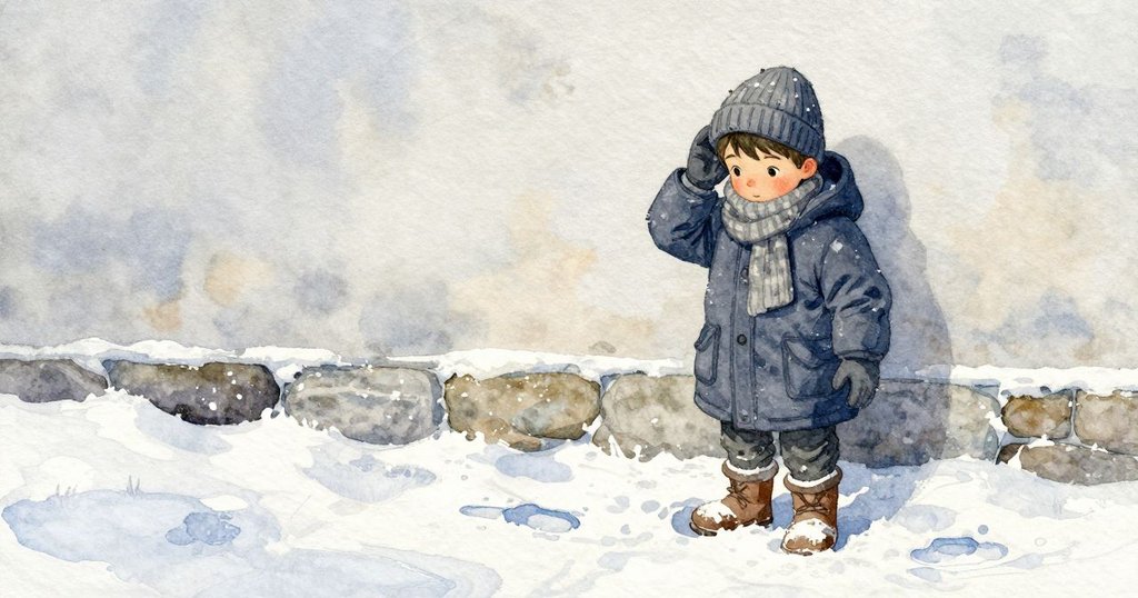 鳥又叫了一聲，清亮地越過雪地；Orion掌心仍貼著耳邊，整個人紋絲不動，靴旁那個新的腳印邊緣在細雪落下時慢慢變得圓潤，傍晚的冷光安靜地鋪開。