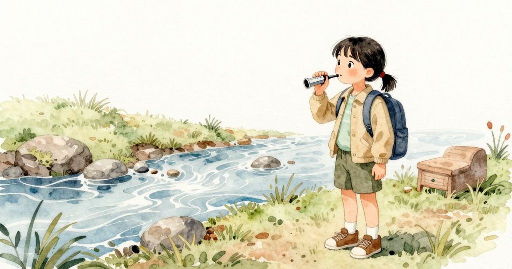 哨聲短促地掠過空地後漸淡，溪流仍向西低吟。Maren轉動指北針的刻盤，紅針左偏；她橫移兩步再看，針穩定下來卻與水聲方向不合，小棕狗的鈴聲清脆響一下就停。