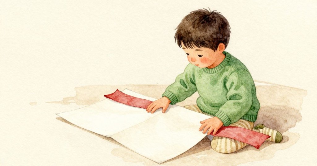 Vera 輕輕掀起黏了一下的書頁角,把布質書籤滑進去;紙面鬆開,翻折過去。父親低低地哼了一句,聲音沿著她的背溫暖地流過。她的手穩穩地扶著紙與布。