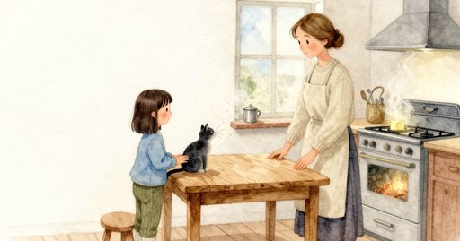 Cat Makes the Whisk Bounce in the Lighthouse Kitchen