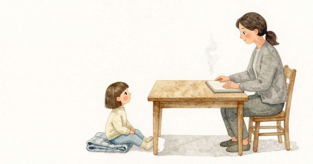 Vivian翻過頁面,把視線帶向桌子;細細的蒸氣從那裡升起,角落疊著一條毯子。她以同樣的路徑看回去,桌面上有一道細緻的灰線靜靜停著。
