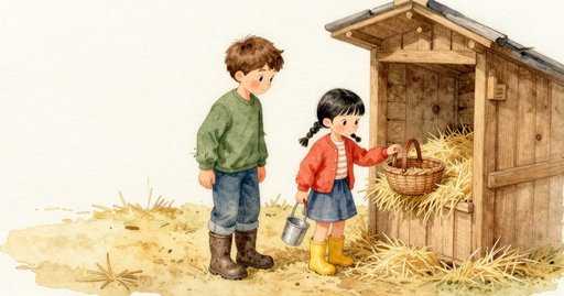 An Eggshell Slides on Wet Straw by the Basket