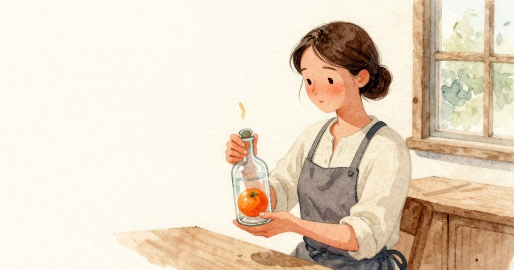 Esme 用側向的力道鬆開卡住的玻璃塞子，尖細的聲音化成柔和的放開；一抹橘香迅速閃過又變淡，留下溫暖圓潤的玫瑰天竺葵氣息停在紙張旁。