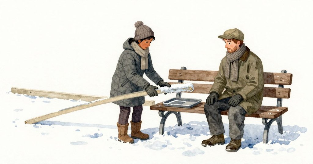 他們回到工作臺前,光束已移到另一段積雪上;冰面上她手套按過的地方結成更厚的一層霜,像淡淡的印子;備用冰塊被移到一旁,托盤也被扶正;門口的輪聲已止,庭院又回到安靜。