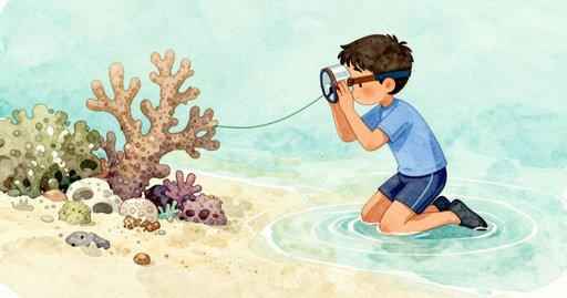 The Glass Viewer and the Drifting Thread Over the Coral Reef