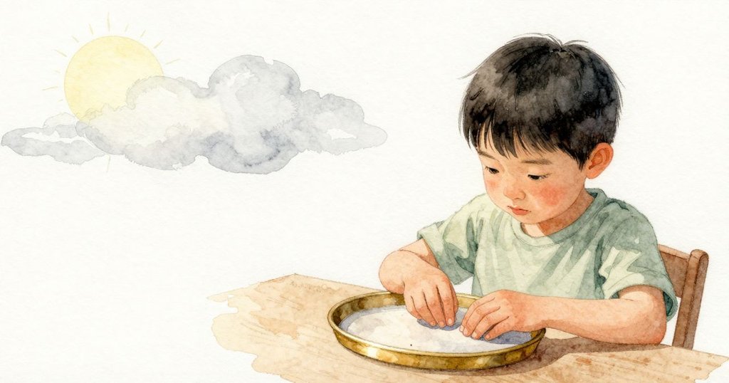 Cruz 將鏡頭放得太低而畫面糊開,又抬高一點點,指尖的毛孔像小井般清楚。薄雲掠過太陽,紙上的暖意減退,靠近手腕陰影裡的黃銅邊仍是冰涼。室內光線變柔,桌面與托盤安靜不動。