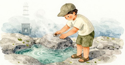 Salt Line, Tide Pool, and the Snail Under a Hat's Shadow