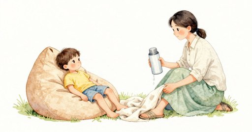 Bean Bag Bumps the Thermos on a Blanket