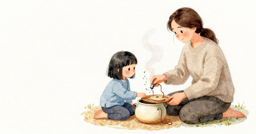 細卷的葉、細枝與碎邊落入陶壺，Margot 以一口熱水喚醒它們，壺蓋輕旋後安穩坐好。Oona 盯著壺嘴看，一道茶褐細線碰到托盤，沿著溝槽走，隨即沒入板縫，上面依舊不見濕痕。小團蒸氣在靜空氣裡一陣陣晃動。