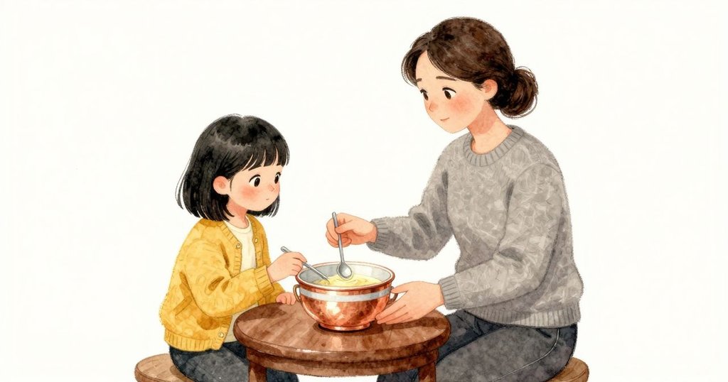 Rosa的話音壓過不了鍋邊的微沸,一記小湯匙敲在沾碟上留下清脆一聲。Nadia用鼻息平穩呼吸讓碗不晃,拇指輕貼在外緣的涼處,指尖沿著銅鍋淡淡的拋光環帶滑行,在更熱的位置前停住,手像被按住的音符懸著。