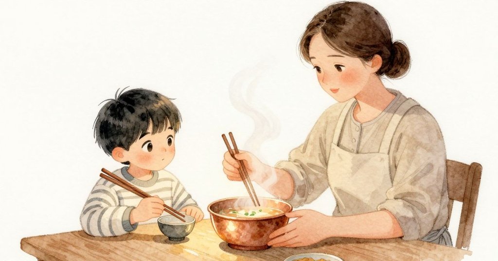 Owen 把長筷轉成側向，讓筷尖避開輕薄的蒸雲。Margot 問是否已涼，小碗提起一個拇指的高度又安穩落回。數著節拍的習慣鬆開，兩人順著眼前與湯的安靜律動行事。