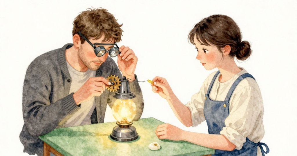 在指腹間滾過後，細細的蠟線變得柔順，Cedric 把它按成彎月狀，貼在圓印下緣，隨後將小齒輪靠上支撐。每一齒都在墊面的淺凹裡找到位置，微微的阻力在對準瞬間消失。燈暖薄薄地滲進金屬，墊子依然清涼，像能用指尖觸到的溫差邊界。