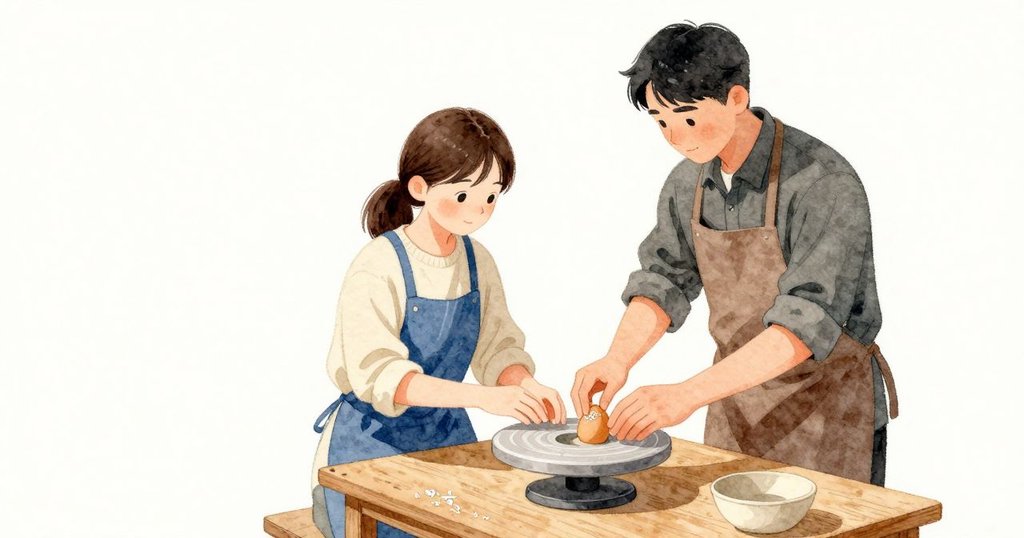 Dinahが自分で押して作った浅い窪みに卵をそっと収め、部屋がまた粘土の匂いに戻ったのを確かめるように近づく。壺の縁から布が外れ、ひもが当たっていたところに細かな結晶の輪が乾いて光る。彼女はその細い線を指先で軽く払う。