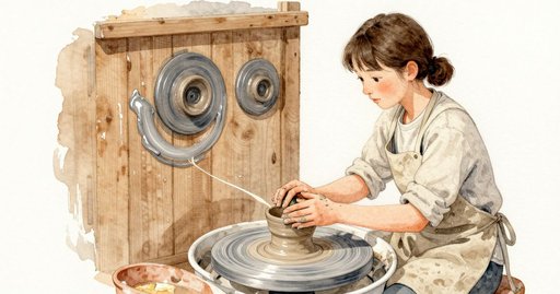 Blue Slip Draws Rings on the Slanted Clay Bowl