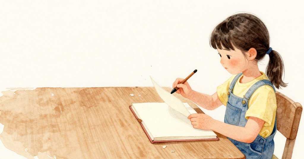 Delia 把握下一次停頓，手指緊穩紙角，將上層壓紙平放在打開的厚書上；被困住的空氣輕輕噗地逸出，拂過她的手腕，紙面從邊到邊安穩貼合。